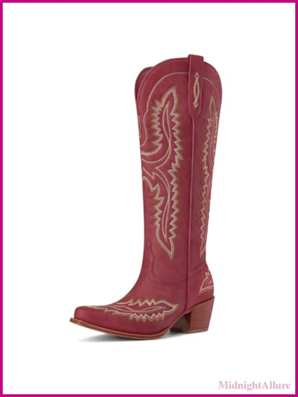 Women's Knee High Western Boots Embroidered Pointed Toe Chunky Heel